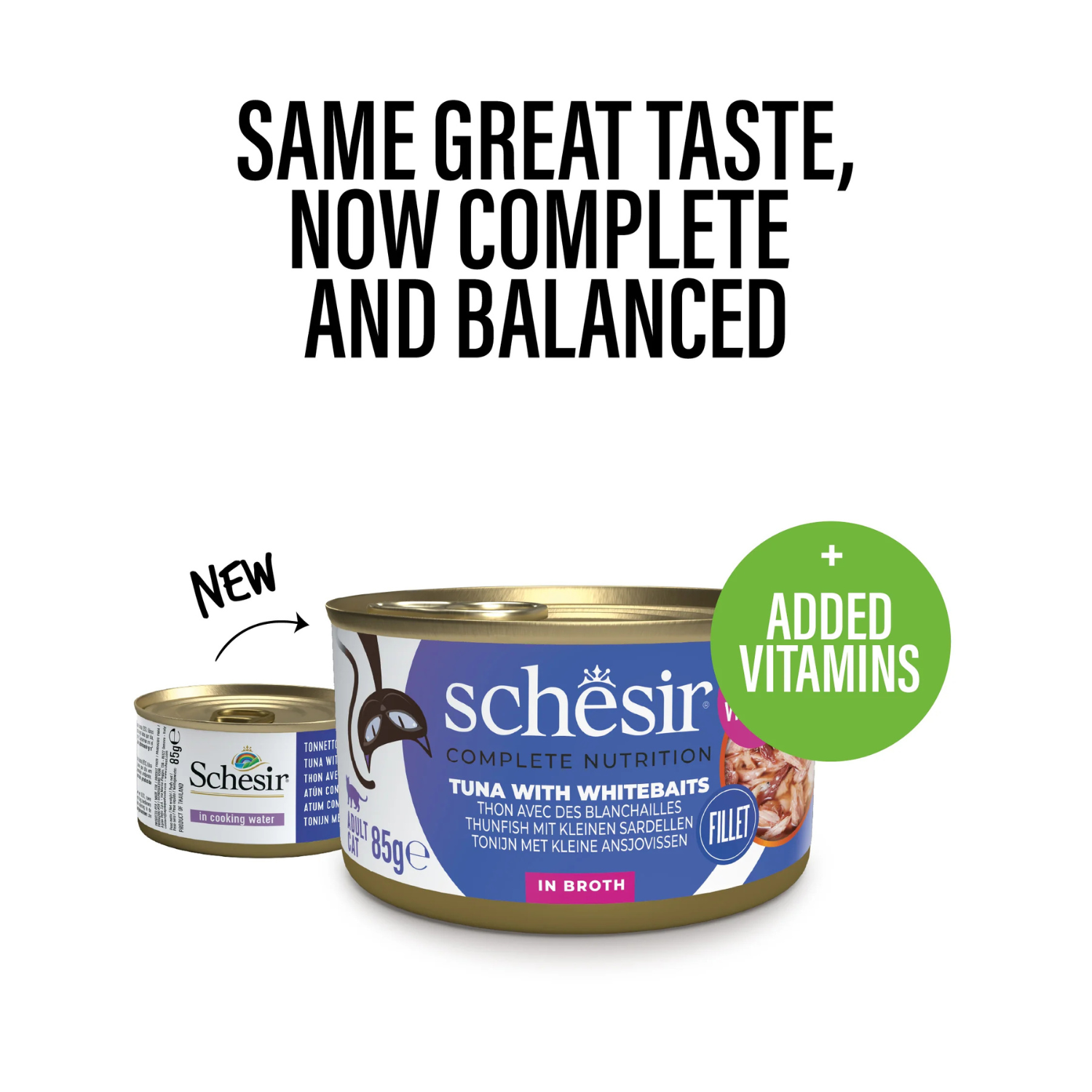 Schesir Complete & Balance Nutrition Wet Cat Food In Broth Can Tuna With Whitebait 85g